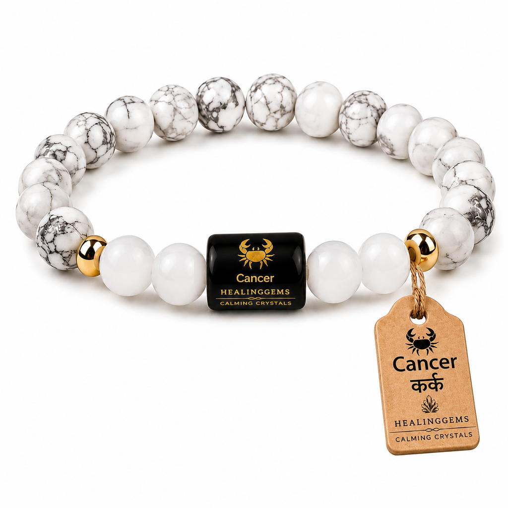 Cancer (कर्क राशि) Zodiac Howlite & Milky Quartz Bracelet || 𝟮𝟭 𝗝𝘂𝗻 – 𝟮𝟮 𝗝𝘂𝗹 ||