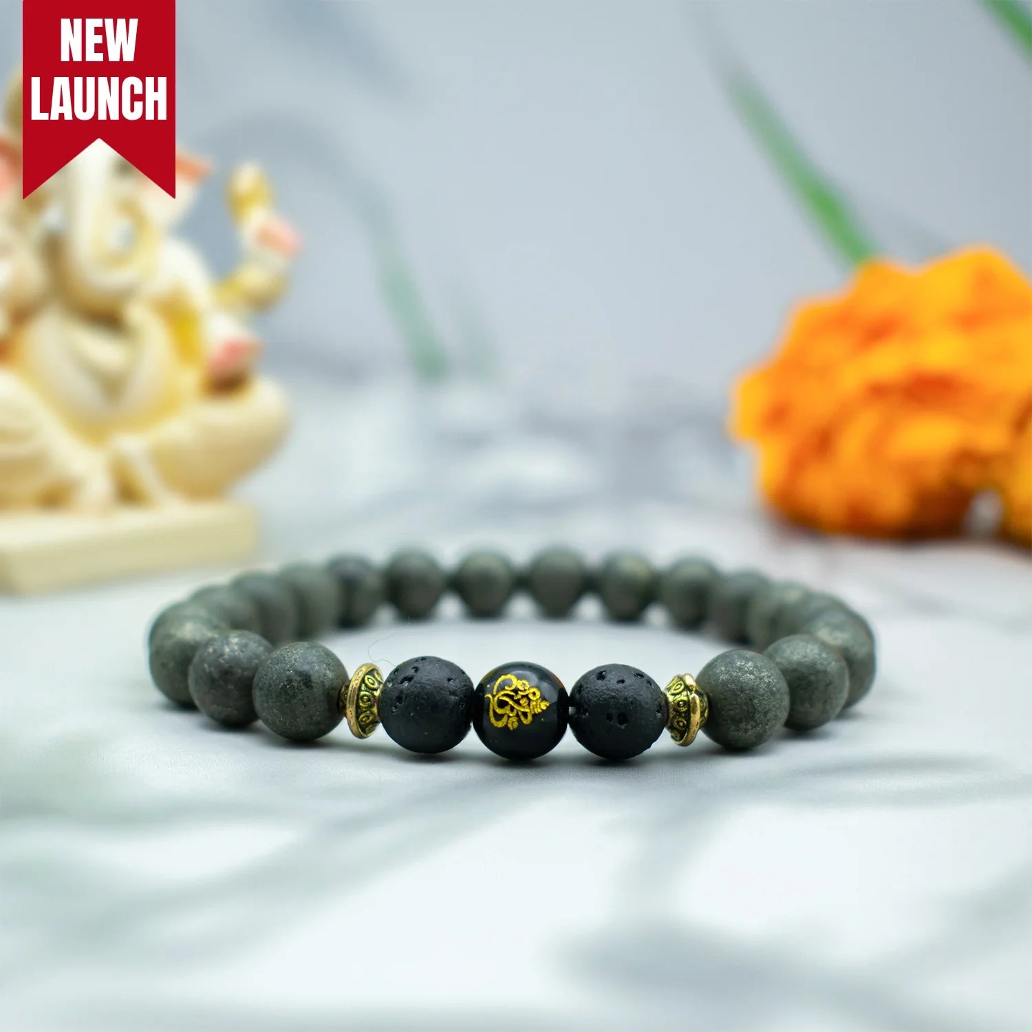 Raw Pyrite Bracelet with Ganesh Bead