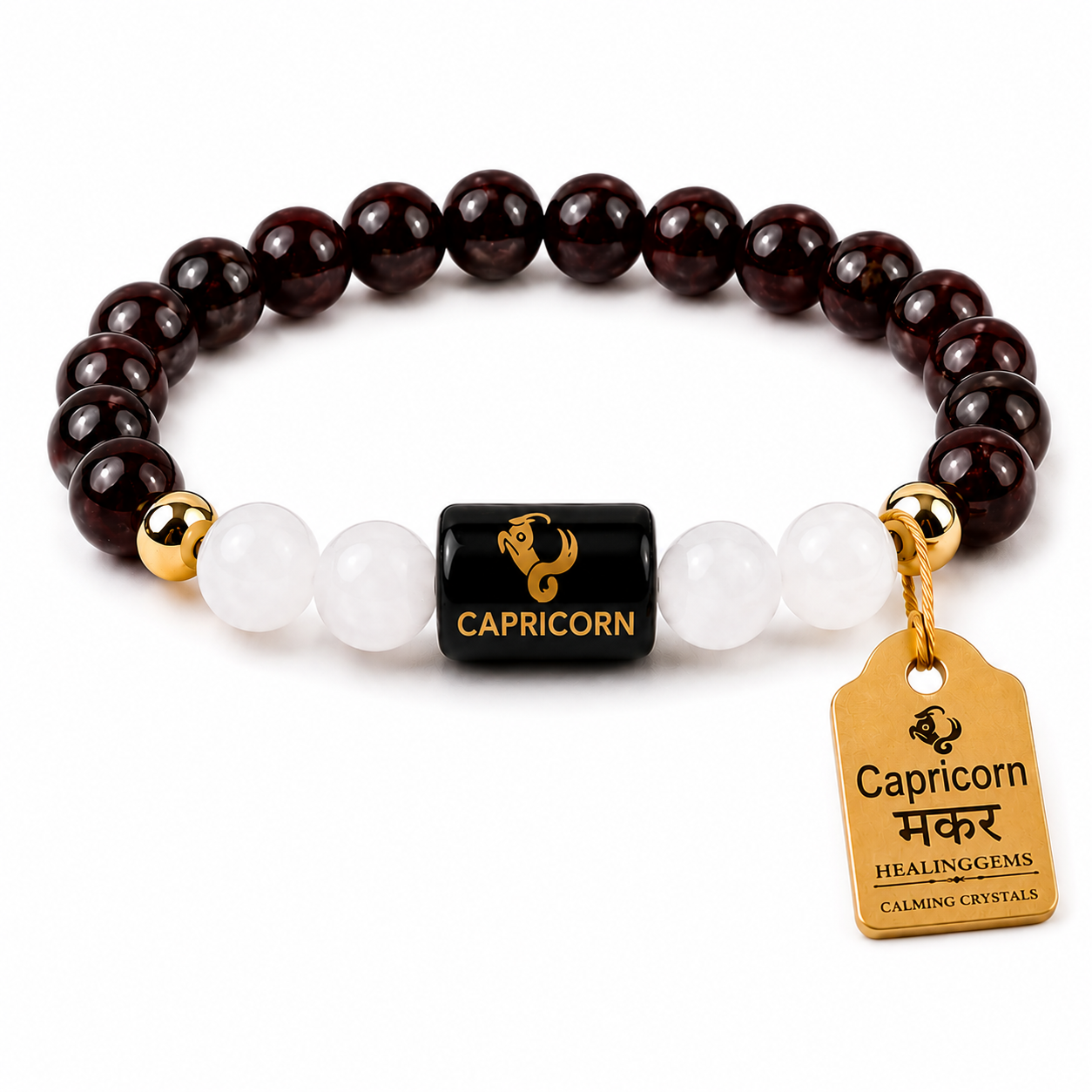Capricorn (मकर राशि) Zodiac Garnet & Milky Quartz Bracelet || 𝟮𝟮 𝗗𝗲𝗰 – 𝟭𝟵 𝗝𝗮𝗻 ||