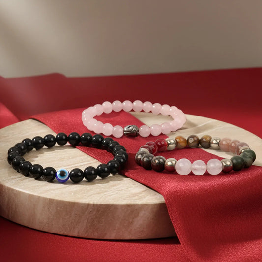 Dhan Vriddhi with Rose Quartz & Evil Eye Bracelet Combo