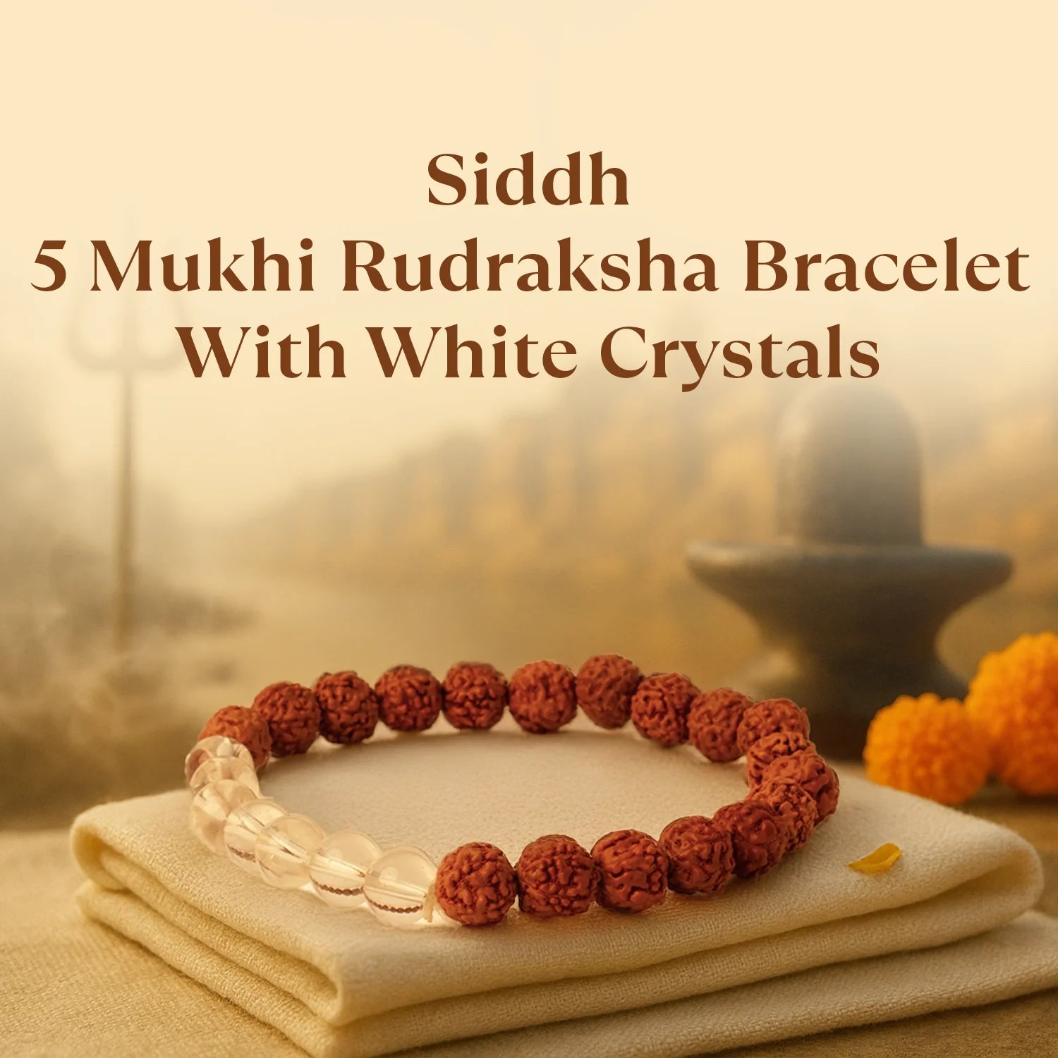 Kashi Siddh 5 Mukhi Rudraksha Bracelet With White Crystals