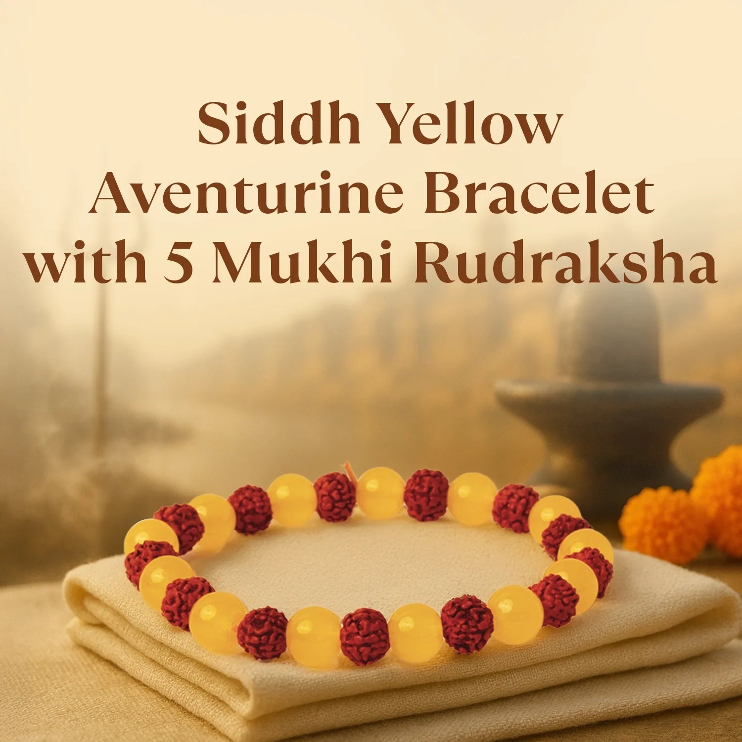 Kashi Siddh Yellow Aventurine Bracelet with 5 Mukhi Rudraksha