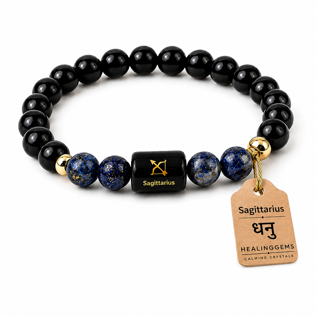 Sagittarius (धनु राशि) Zodiac Black Obsidian & Lapis Lazuli Bracelet || 𝟮𝟮 𝗡𝗼𝘃 – 𝟮𝟭 𝗗𝗲𝗰 ||