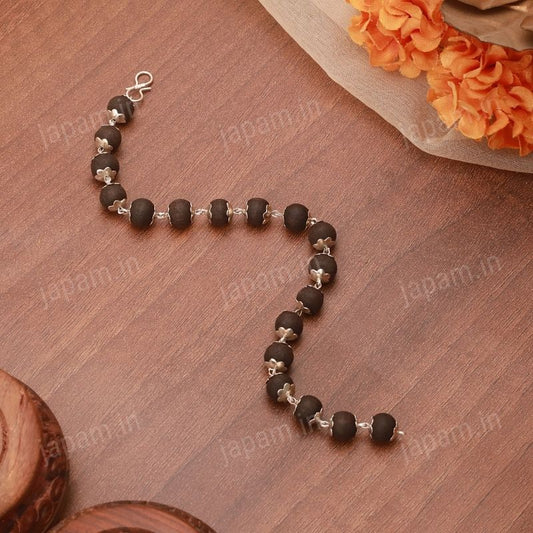 Silver Plated Karungali Beads Bracelet - For Men