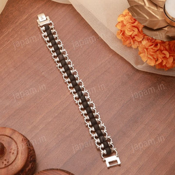 Silver Plated Karungali Modern Bracelet - Natural Ebony Wood