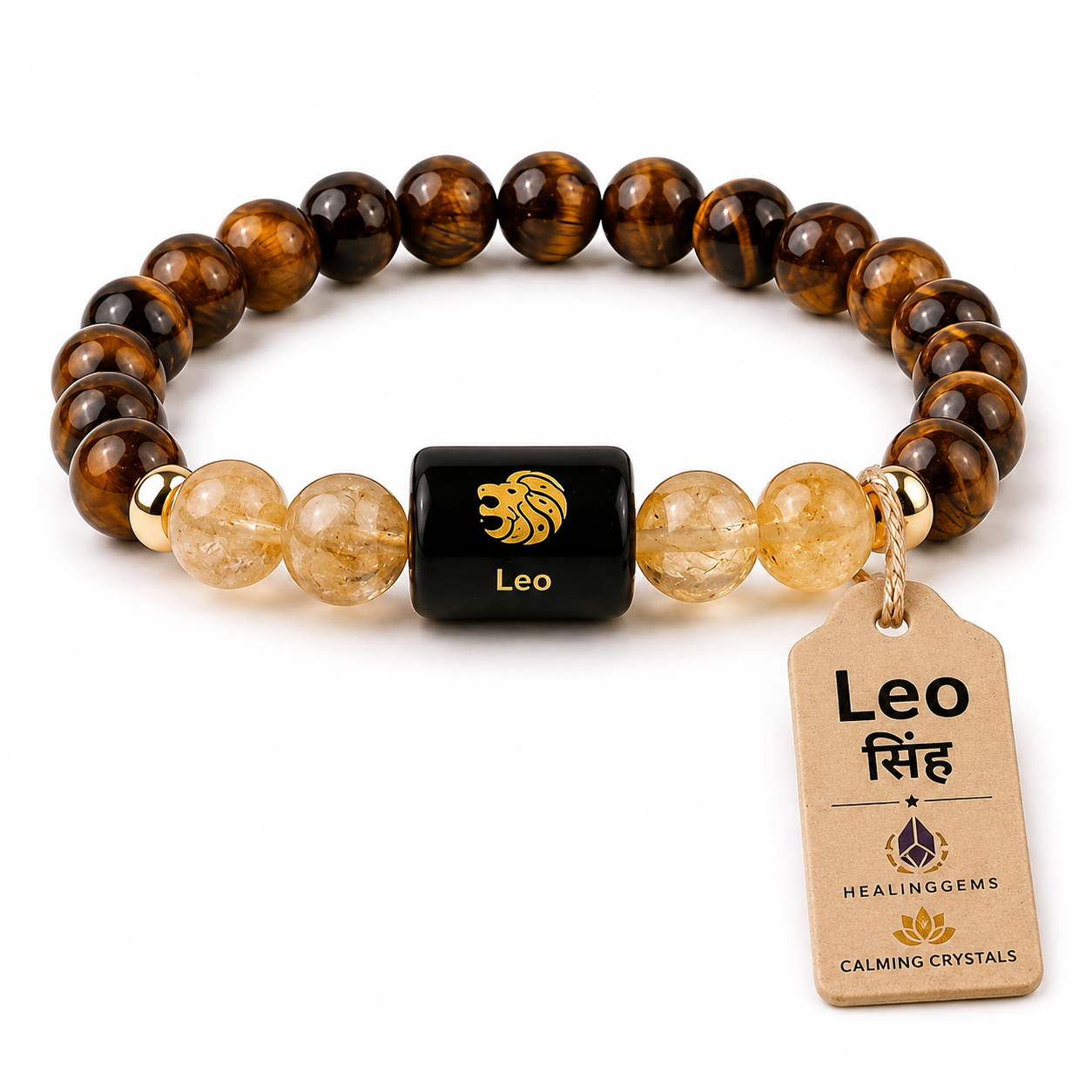 Leo (सिंह राशि) Zodiac Tiger Eye & Citrine Bracelet || 𝟮𝟯 𝗝𝘂𝗹 – 𝟮𝟮 𝗔𝘂𝗴 ||