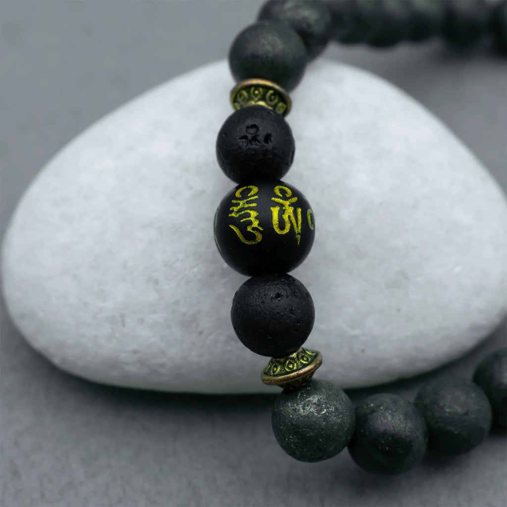 Raw Pyrite Bracelet with Buddha Mantra