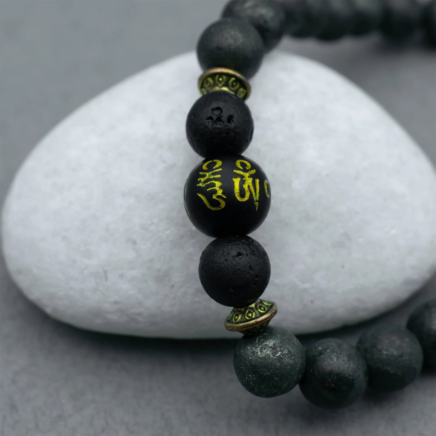 Raw Pyrite Bracelet with Buddha Mantra