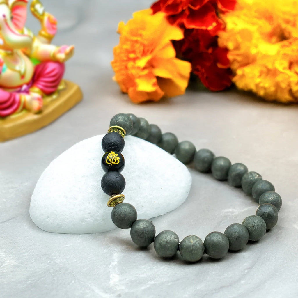 Raw Pyrite Bracelet with Ganesh Bead