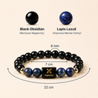 Sagittarius (धनु राशि) Zodiac Black Obsidian & Lapis Lazuli Bracelet || 𝟮𝟮 𝗡𝗼𝘃 – 𝟮𝟭 𝗗𝗲𝗰 ||