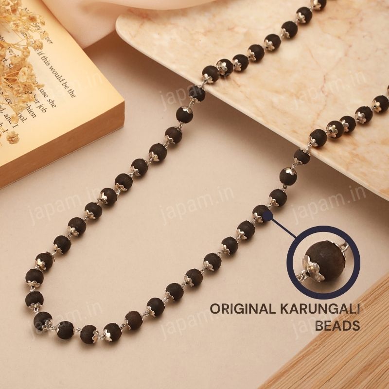 Karungali Malai Silver Cap Plated Necklace