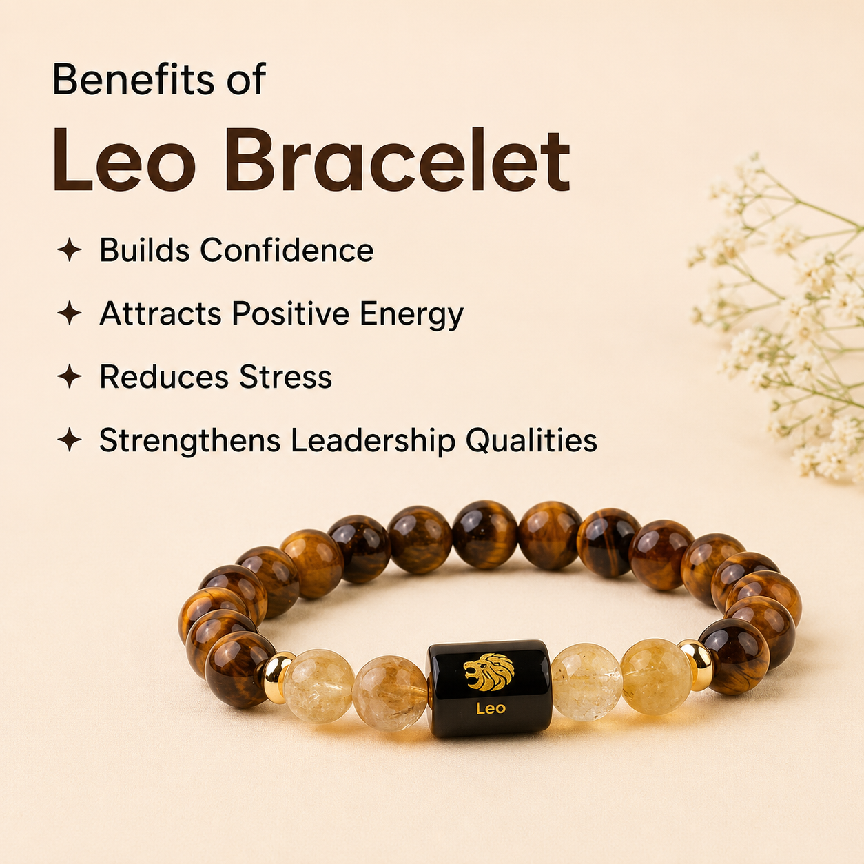 Leo (सिंह राशि) Zodiac Tiger Eye & Citrine Bracelet || 𝟮𝟯 𝗝𝘂𝗹 – 𝟮𝟮 𝗔𝘂𝗴 ||
