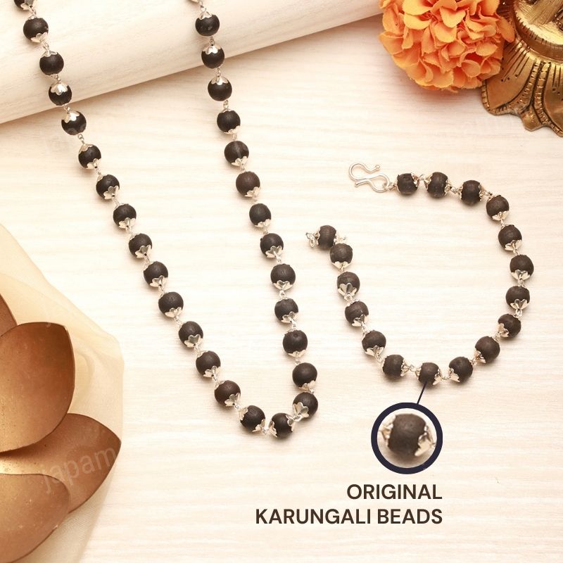 Silver Plated Karungali Mala & Bracelet Combo for Men – Energy, Protection & Style