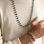 Silver Plated Karungali Mala & Bracelet Combo for Men – Energy, Protection & Style