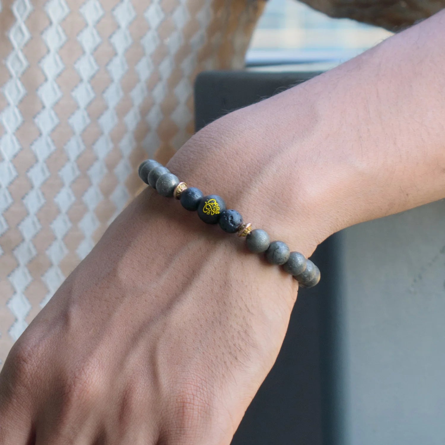 Raw Pyrite Bracelet with Ganesh Bead