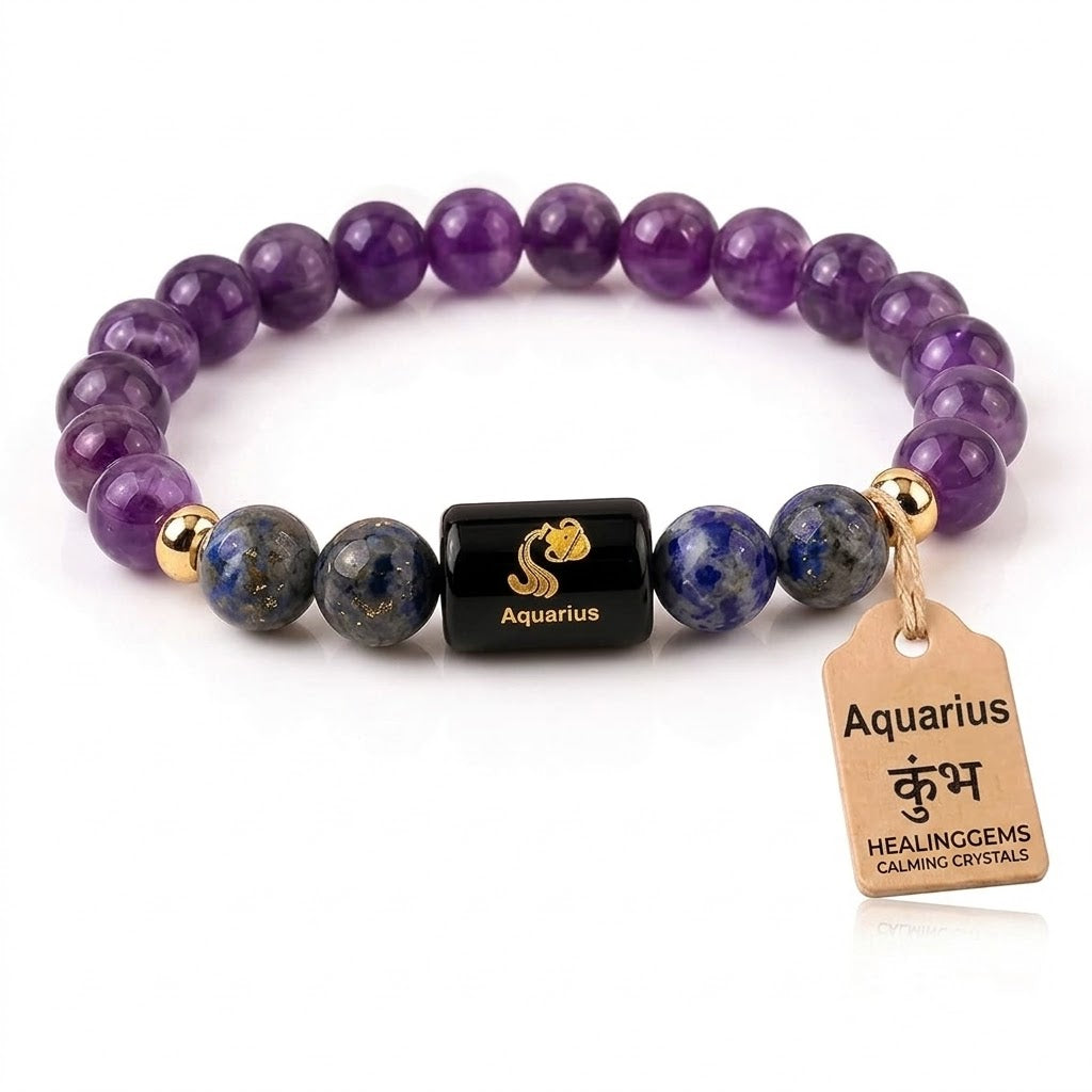 Aquarius (कुंभ राशि) Zodiac Amethyst & Lapis Lazuli Bracelet || 𝟮𝟬 𝗝𝗮𝗻 – 𝟭𝟴 𝗙𝗲𝗯 ||