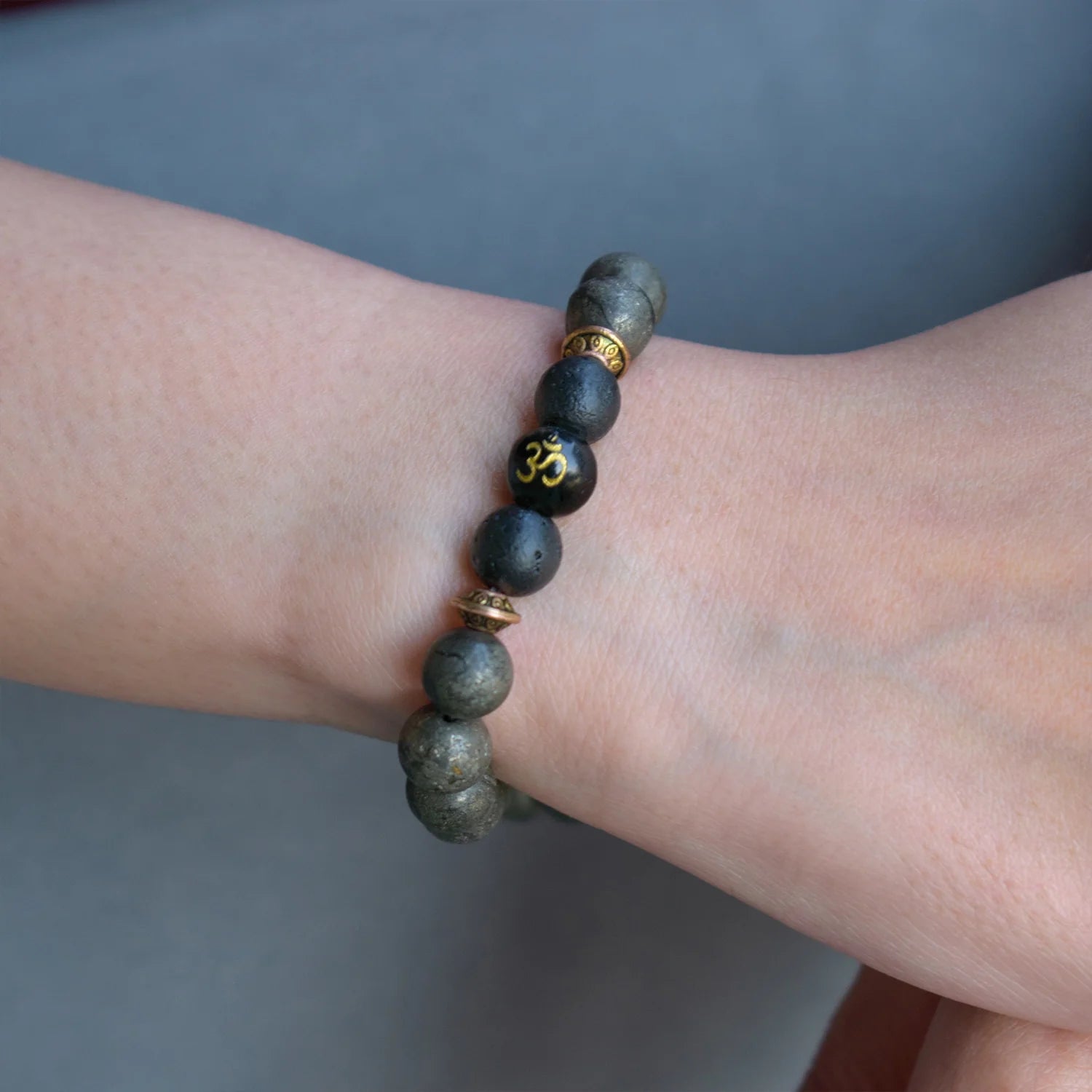 Raw Pyrite Bracelet with Om bead