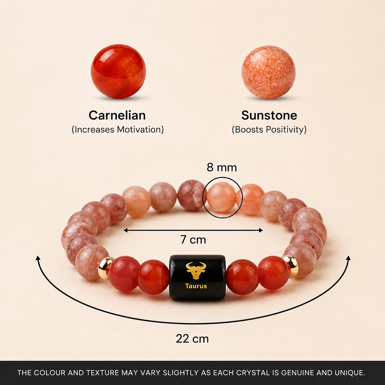 Taurus (वृषभ राशि) Zodiac Sunstone & Carnelian Bracelet || 𝟮𝟬 𝗔𝗽𝗿 – 𝟮𝟬 𝗠𝗮𝘆 ||