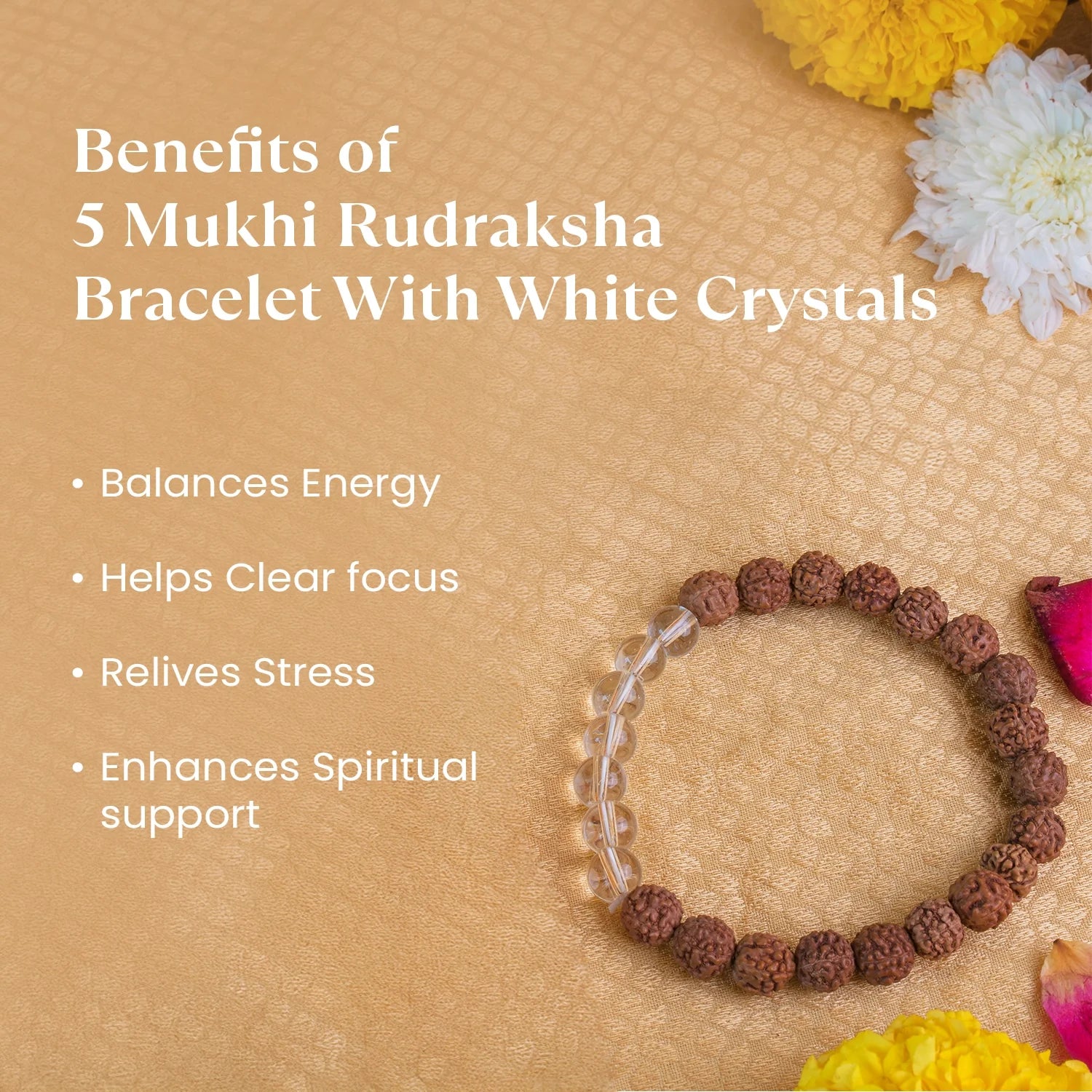 5 Mukhi Rudraksha Bracelet With White Crystals
