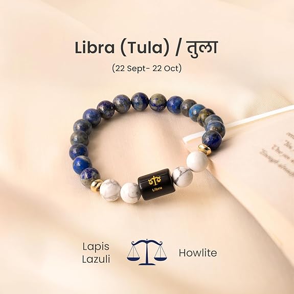 Libra (तुला राशि) Zodiac Lapis Lazuli & Howlite Bracelet || 𝟮𝟯 𝗦𝗲𝗽 – 𝟮𝟮 𝗢𝗰𝘁 ||