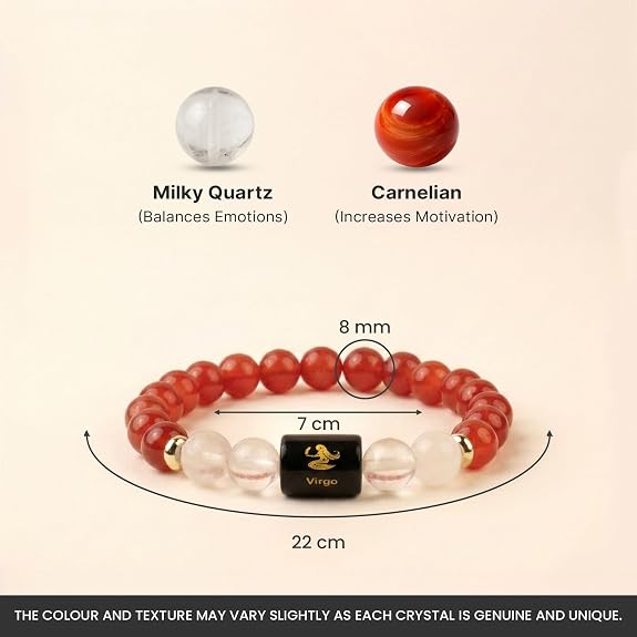 Virgo (कन्या राशि) Zodiac Carnelian & Milky Quartz Bracelet || 𝟮𝟯 𝗔𝘂𝗴 – 𝟮𝟮 𝗦𝗲𝗽 ||