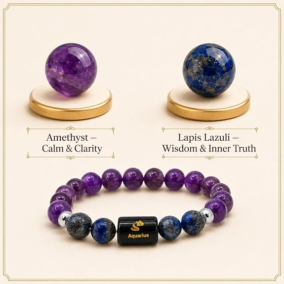 Aquarius (कुंभ राशि) Zodiac Amethyst & Lapis Lazuli Bracelet || 𝟮𝟬 𝗝𝗮𝗻 – 𝟭𝟴 𝗙𝗲𝗯 ||