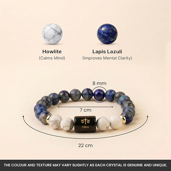 Libra (तुला राशि) Zodiac Lapis Lazuli & Howlite Bracelet || 𝟮𝟯 𝗦𝗲𝗽 – 𝟮𝟮 𝗢𝗰𝘁 ||