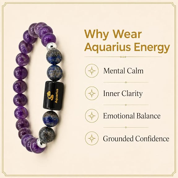 Aquarius (कुंभ राशि) Zodiac Amethyst & Lapis Lazuli Bracelet || 𝟮𝟬 𝗝𝗮𝗻 – 𝟭𝟴 𝗙𝗲𝗯 ||