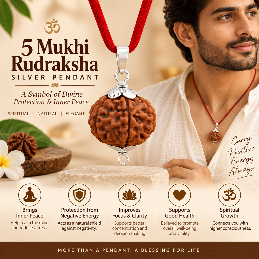 5 Mukhi Rudraksha Pure Silver Pendant | Original Five Faced Rudraksha | Lab Certified