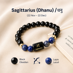 Sagittarius (धनु राशि) Zodiac Black Obsidian & Lapis Lazuli Bracelet || 𝟮𝟮 𝗡𝗼𝘃 – 𝟮𝟭 𝗗𝗲𝗰 ||