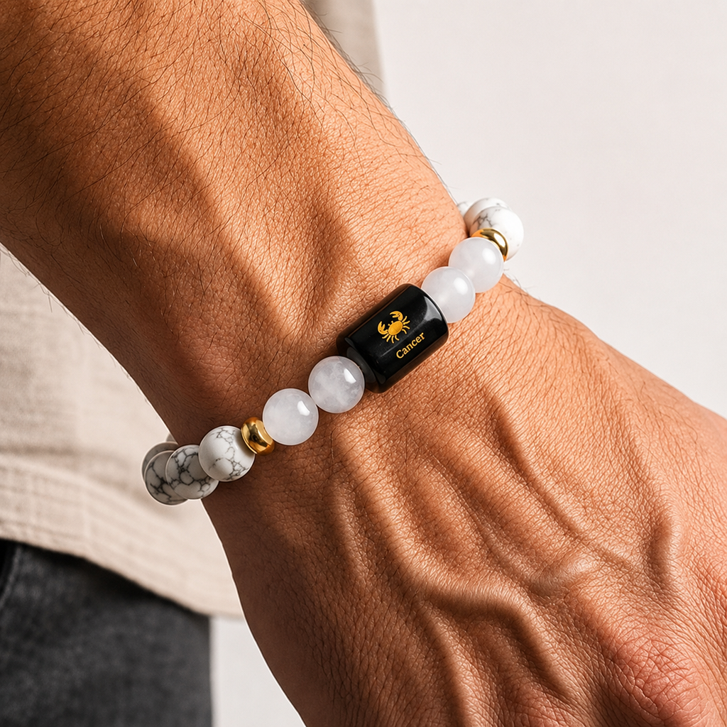 Cancer (कर्क राशि) Zodiac Howlite & Milky Quartz Bracelet || 𝟮𝟭 𝗝𝘂𝗻 – 𝟮𝟮 𝗝𝘂𝗹 ||