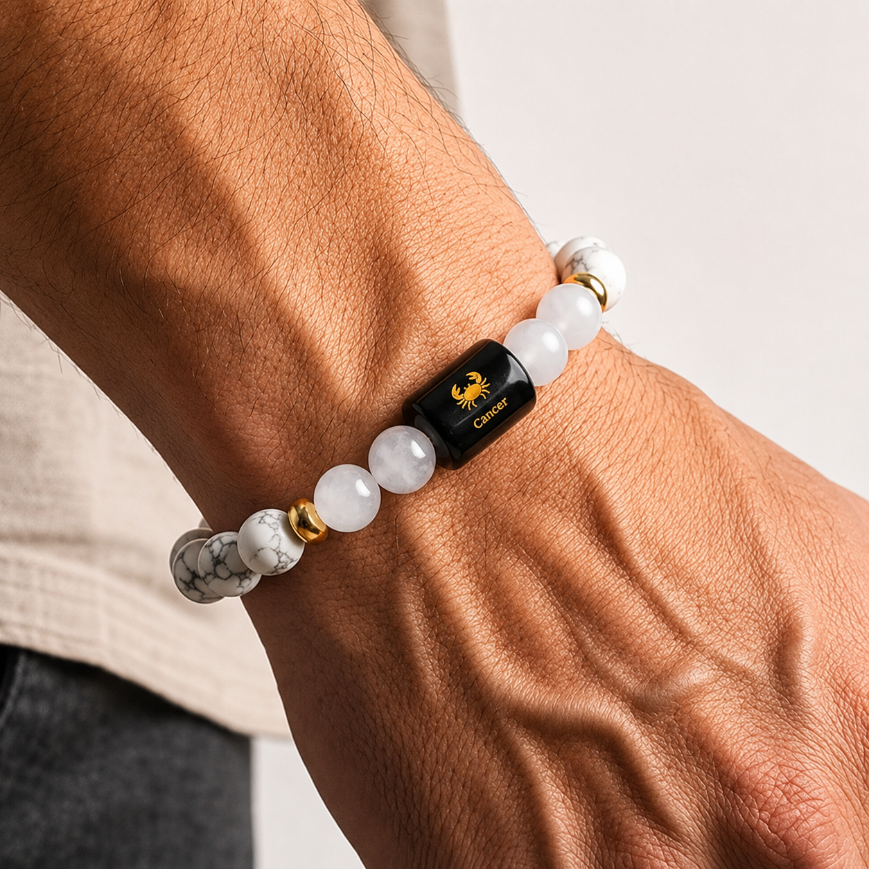 Cancer (कर्क राशि) Zodiac Howlite & Milky Quartz Bracelet || 𝟮𝟭 𝗝𝘂𝗻 – 𝟮𝟮 𝗝𝘂𝗹 ||