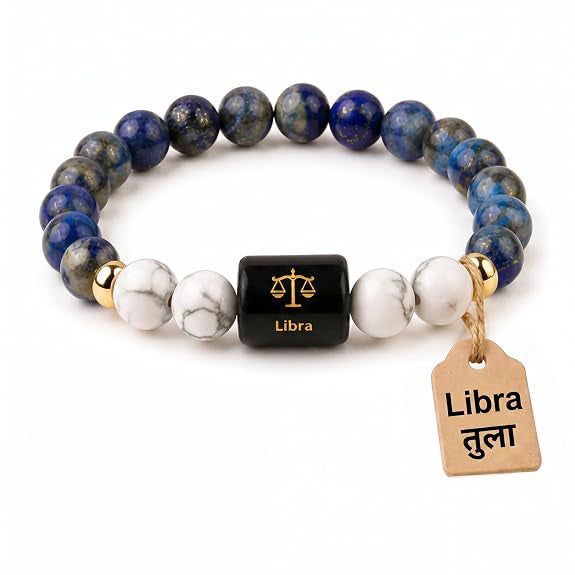 Libra (तुला राशि) Zodiac Lapis Lazuli & Howlite Bracelet || 𝟮𝟯 𝗦𝗲𝗽 – 𝟮𝟮 𝗢𝗰𝘁 ||