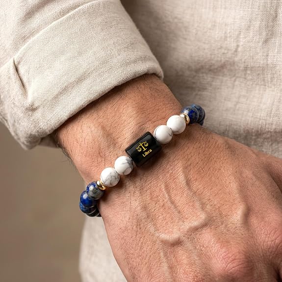 Libra (तुला राशि) Zodiac Lapis Lazuli & Howlite Bracelet || 𝟮𝟯 𝗦𝗲𝗽 – 𝟮𝟮 𝗢𝗰𝘁 ||