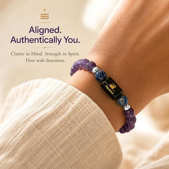 Aquarius (कुंभ राशि) Zodiac Amethyst & Lapis Lazuli Bracelet || 𝟮𝟬 𝗝𝗮𝗻 – 𝟭𝟴 𝗙𝗲𝗯 ||