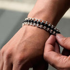 Silver Plated Karungali Modern Bracelet - Natural Ebony Wood