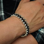 Silver Plated Karungali Modern Bracelet - Natural Ebony Wood