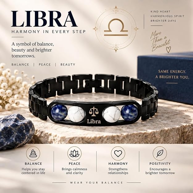 Libra Zodiac Bracelet in Black Metal | Trendy Astrology Jewellery Gift
