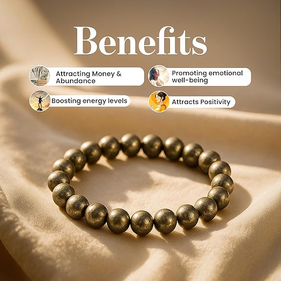 RAW Pyrite Bracelet | 100% Natural Certified Pyrite Stone Bracelet for Men & Women | Wealth & Abundance Magnet | Healing Crystal Bracelet for Confidence, Protection & Success
