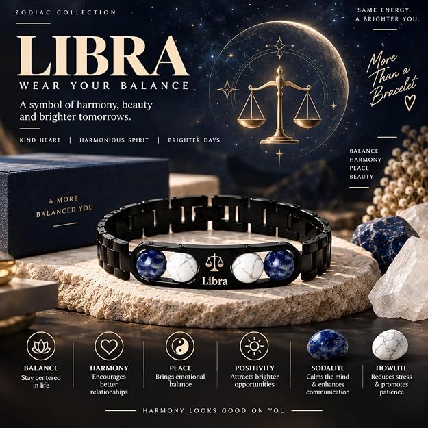 Libra Zodiac Bracelet in Black Metal | Trendy Astrology Jewellery Gift