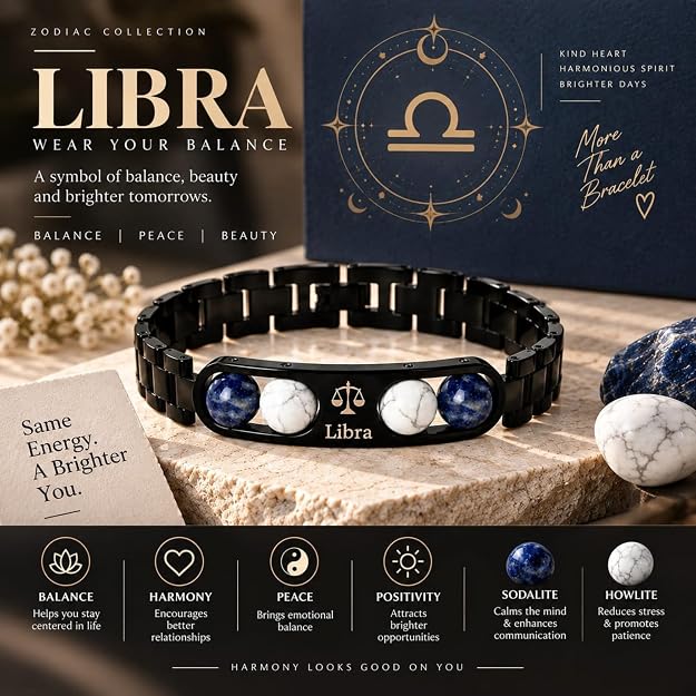Libra Zodiac Bracelet in Black Metal | Trendy Astrology Jewellery Gift