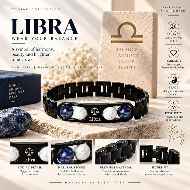 Libra Zodiac Bracelet in Black Metal | Trendy Astrology Jewellery Gift