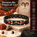 Aries Zodiac Black Metal Bracelet for Men & Women | Red Jasper & Tiger Eye Style
