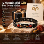 Aries Zodiac Black Metal Bracelet for Men & Women | Red Jasper & Tiger Eye Style