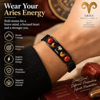 Aries Zodiac Black Metal Bracelet for Men & Women | Red Jasper & Tiger Eye Style