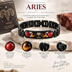 Aries Zodiac Black Metal Bracelet for Men & Women | Red Jasper & Tiger Eye Style
