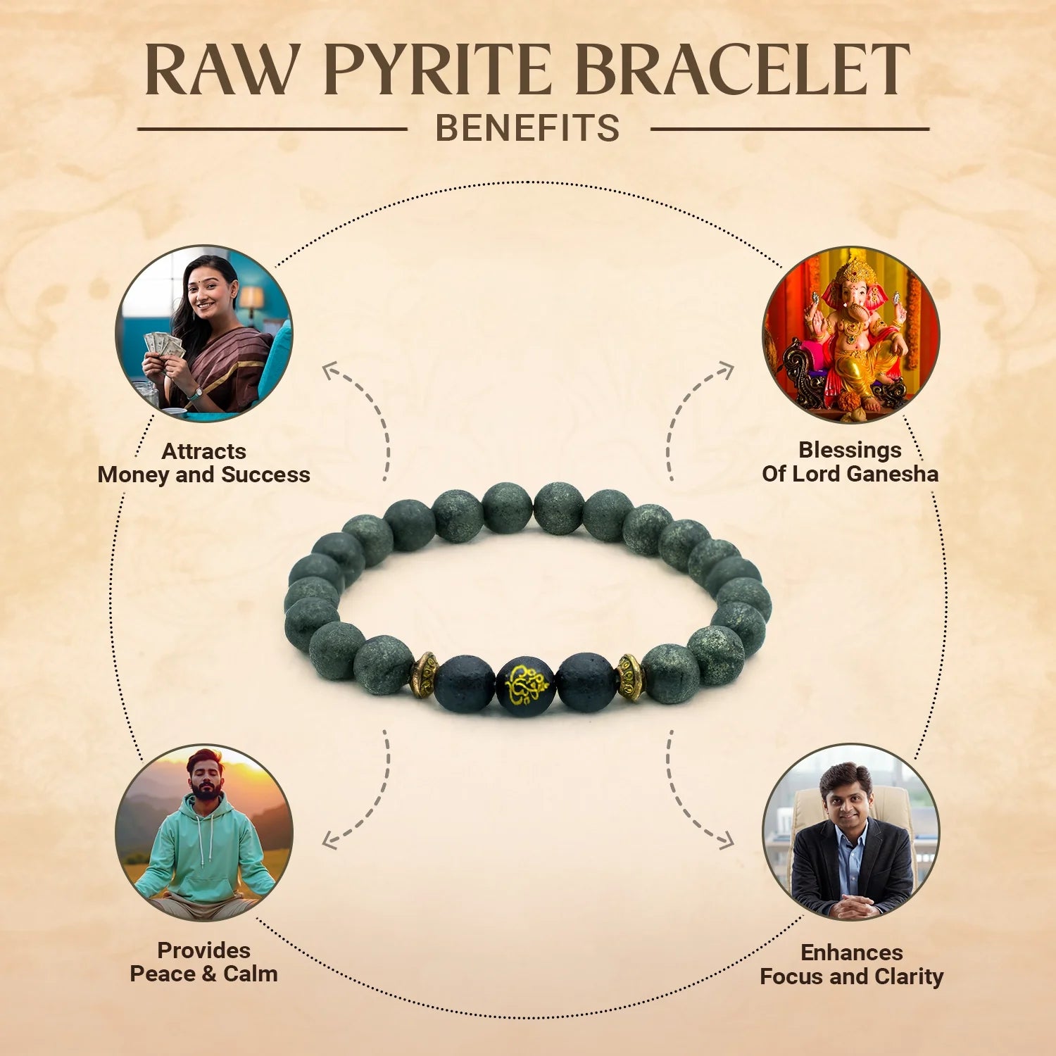 Raw Pyrite Bracelet with Ganesh Bead