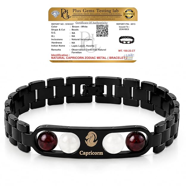 Black Metal Capricorn Zodiac Bracelet with Natural Stones  Adjustable Style Astrology Jewellery