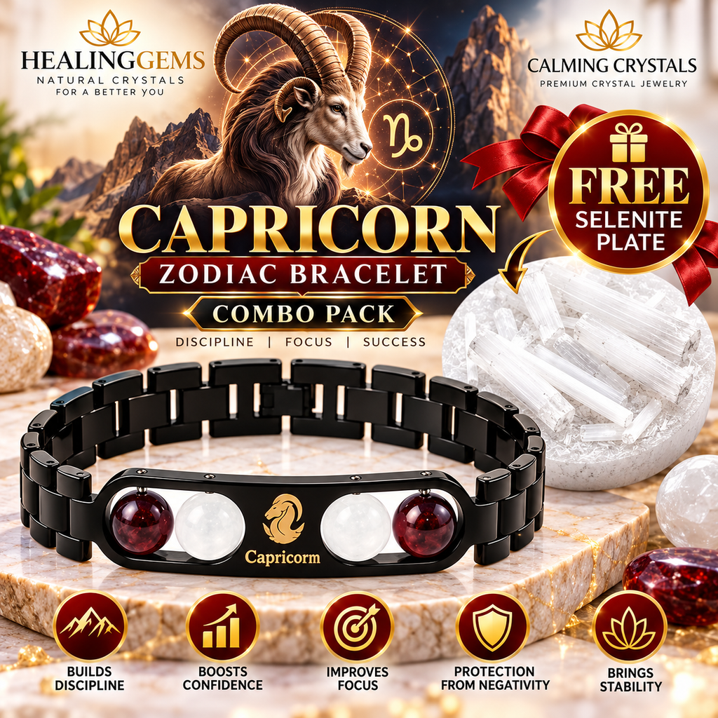 Black Metal Capricorn Zodiac Bracelet with Natural Stones  Adjustable Style Astrology Jewellery