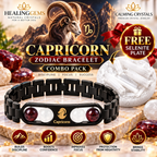 Black Metal Capricorn Zodiac Bracelet with Natural Stones  Adjustable Style Astrology Jewellery